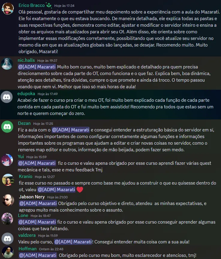 Feedbacks dos alunos OT-Curso